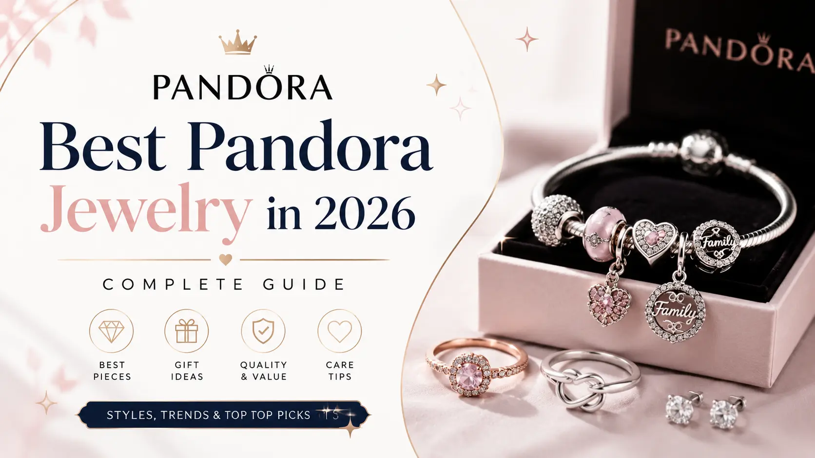 A collection of silver Pandora charm bracelets adorned with colorful glass beads and silver charms resting on a velvet display